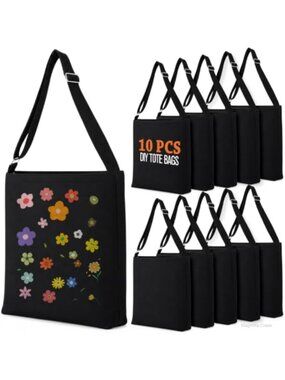 10 Pack Canvas Tote Bags Crossbody Adjustable Strap Lightweight Large